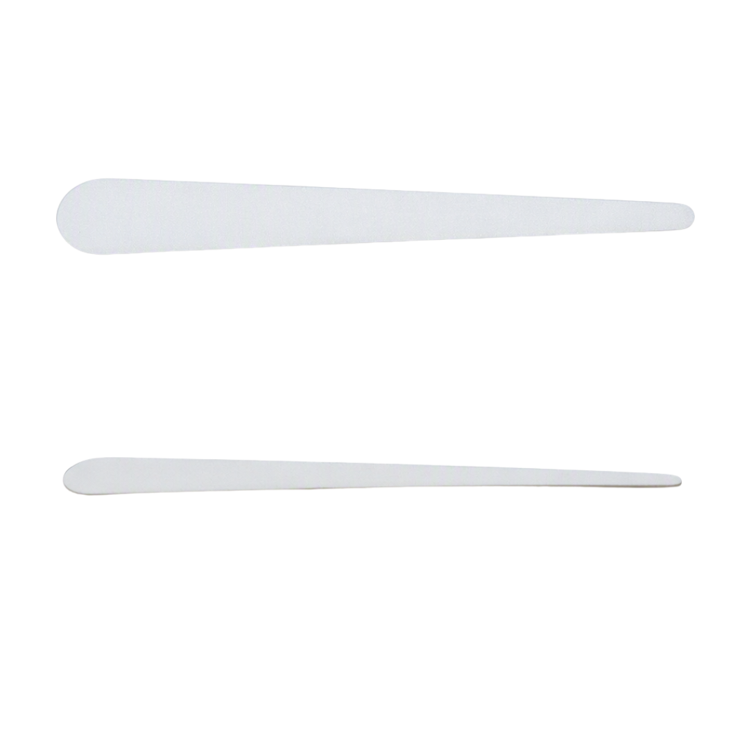 Two Thin white teardrop nail files on white background