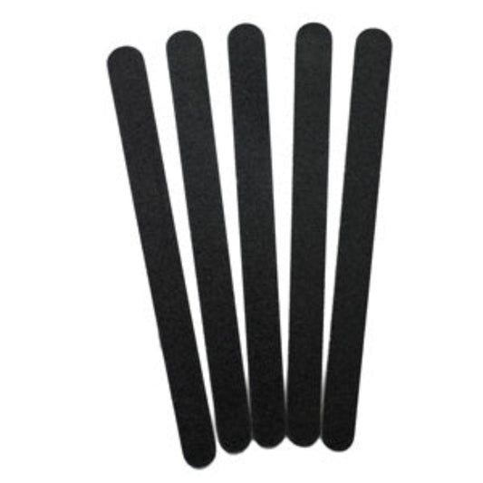 2956 Wet 'n Dry Emery boards |Five black nail files arranged in a fan shape on a plain white background.
