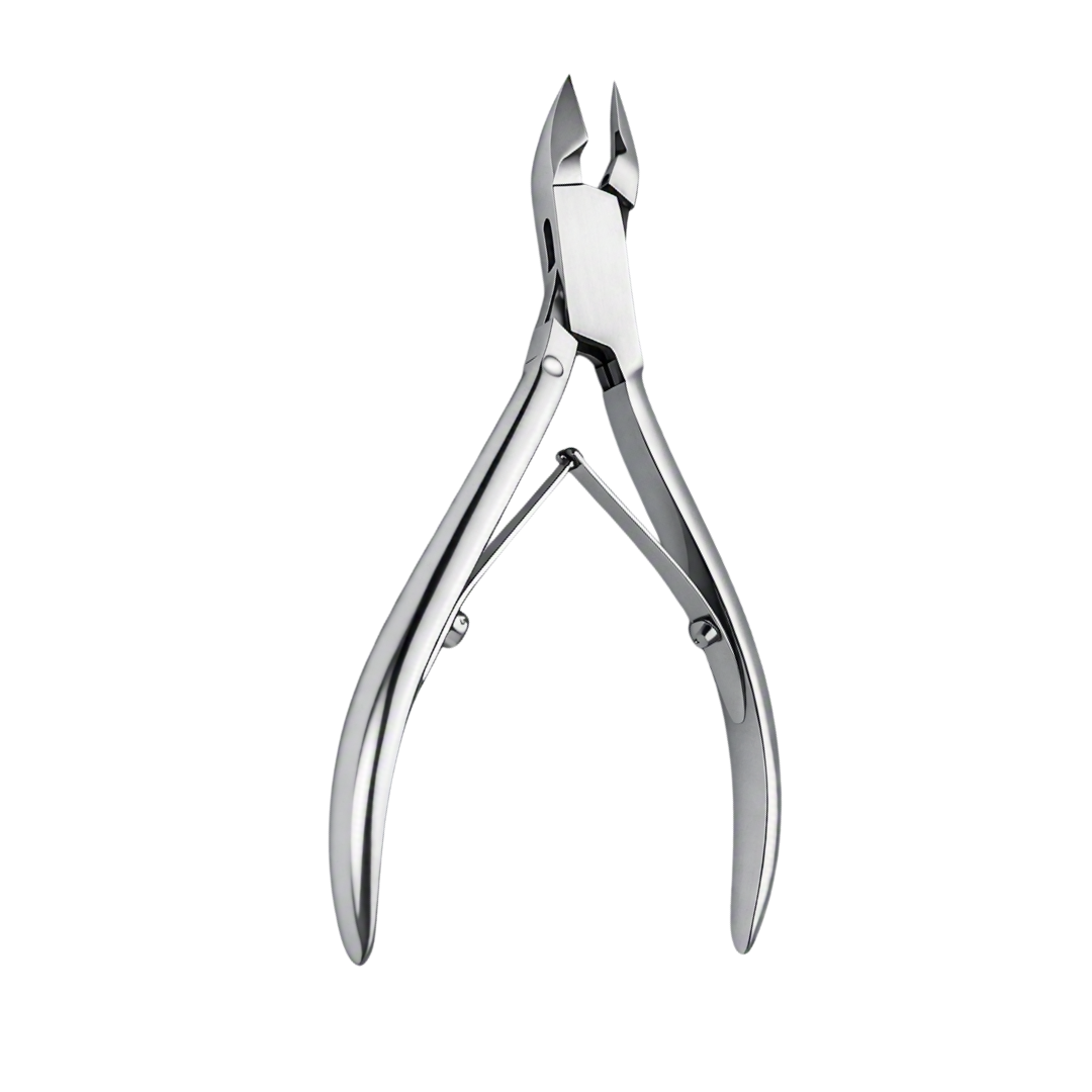 A pair of polished stainless steel cuticle clippers nipper shown against a solid white background.