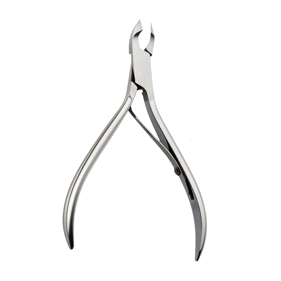 A pair of stainless-steel cuticle nippers shown open against a plain white background.
