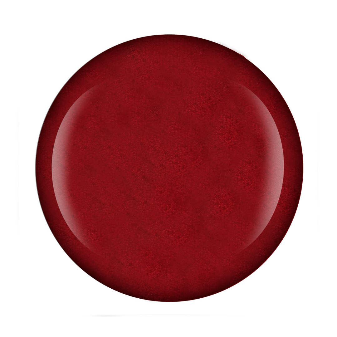A glossy, deep red Supernail Nail Gel circular swatch with a subtle textured finish, centered on a solid white background.