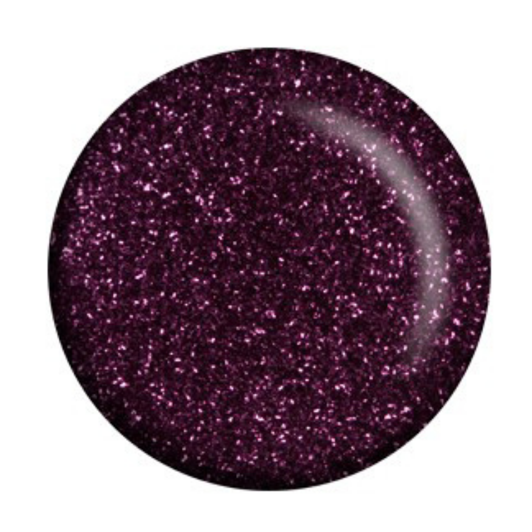 A circular Supernail glossy swatch of deep purple glitter nail polish or pigment on a plain white background.