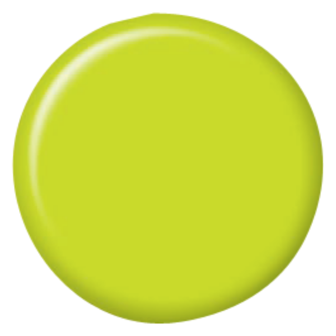 A smooth, glossy lime green Supernail acrylic powder circular color swatch on a solid white background.