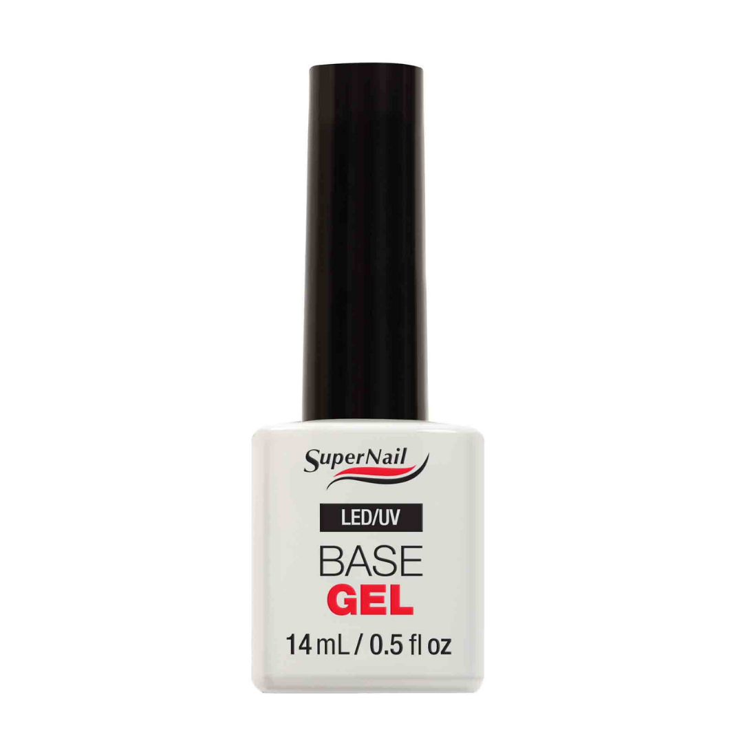 Supernail LED UV Base Gel in a white bottle with black cap