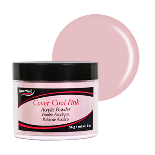 A container of Supernail Cover Acrylic Powder in a pink label, indicating the product is used for acrylic nails.