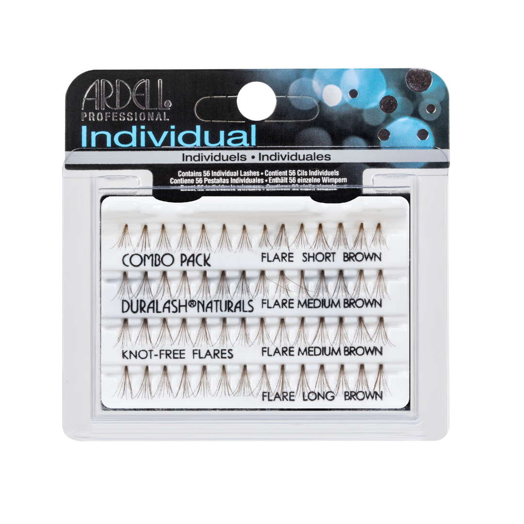 Ardell Professional Individual Duralash Naturals false eyelash combo pack in clear plastic packaging with a black and blue header card, showing multiple lash styles and shades.
