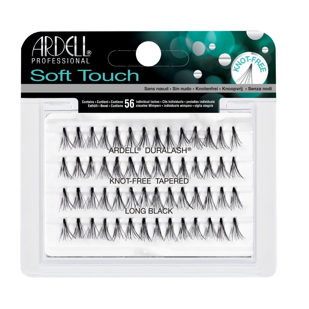 Ardelli Professional Soft Touch Knot-Free Tapered Long Black false eyelashes in a 56-pair retail package.