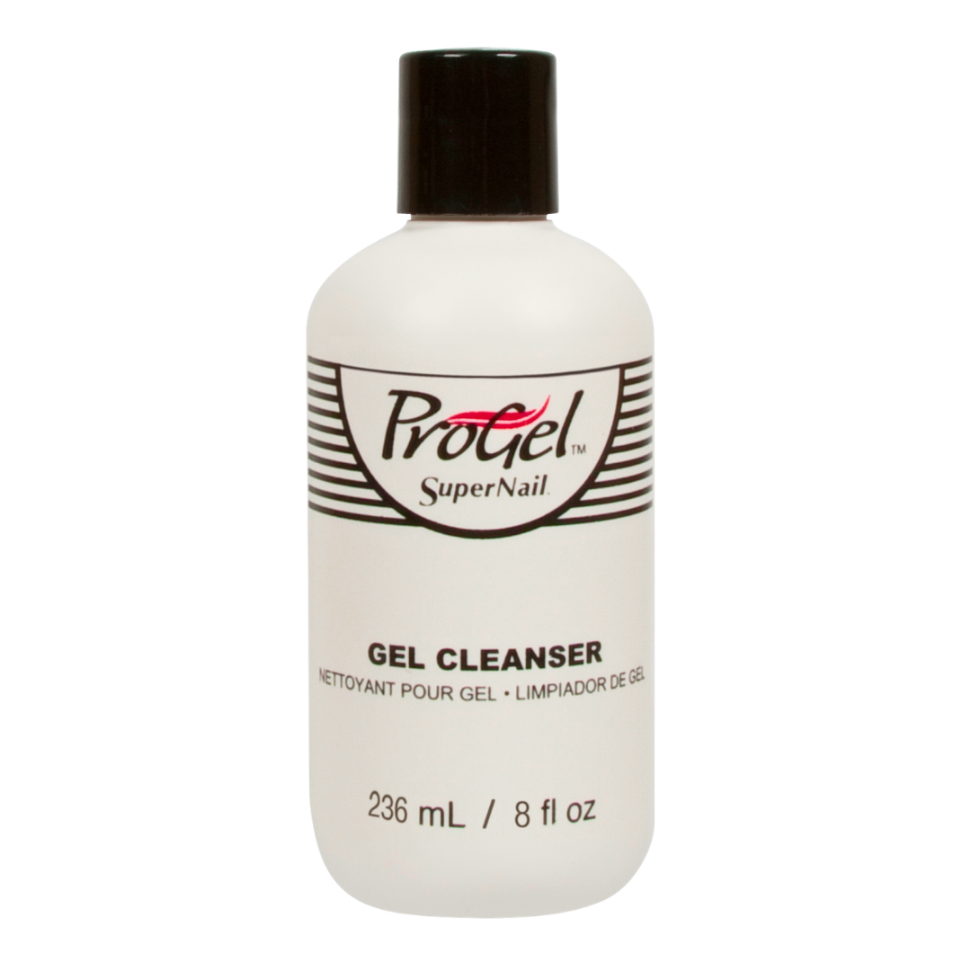 A white bottle of ProGel SuperNail Gel Cleanser with a black cap, shown against a plain white background.