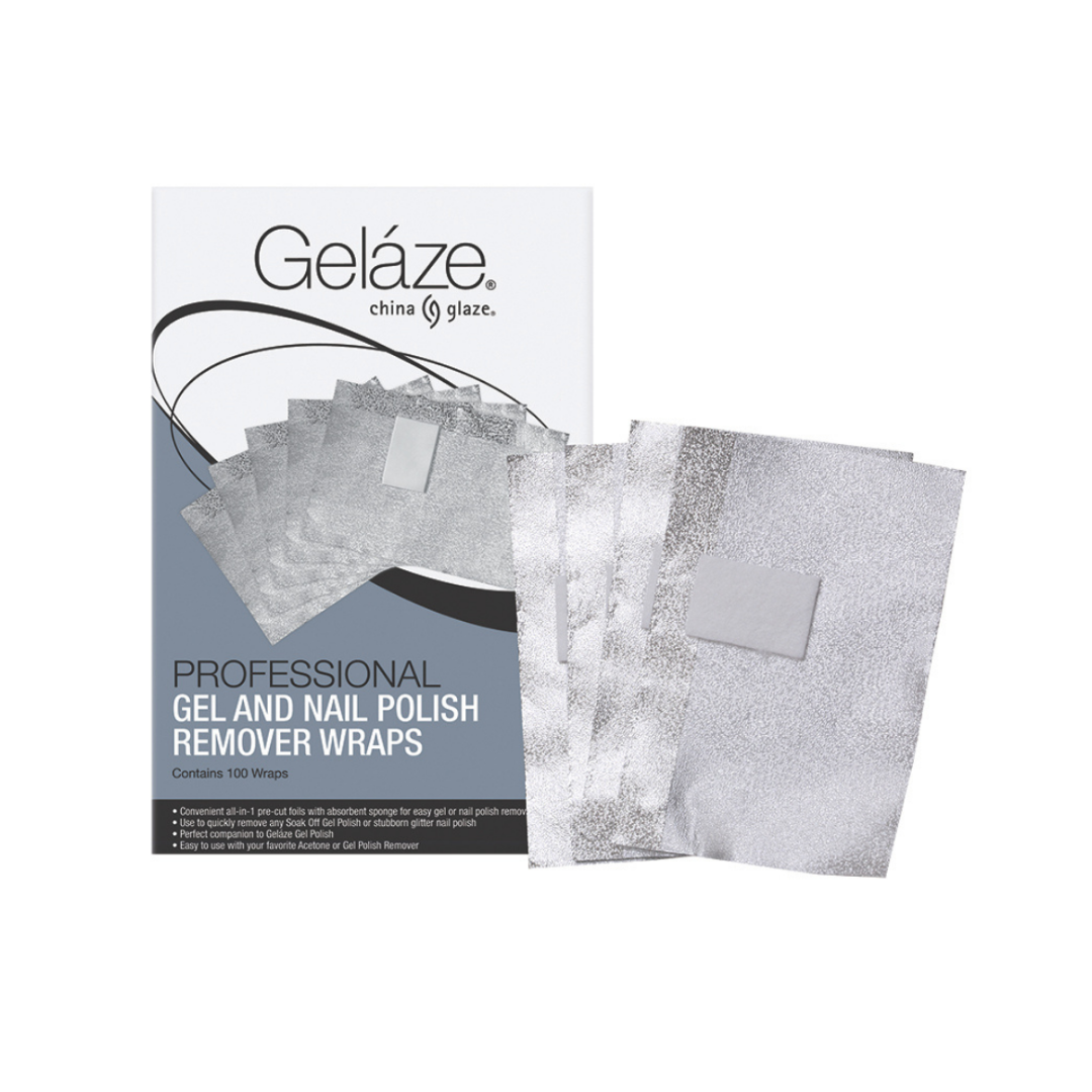 Geláze professional gel and nail polish remover wraps shown with their retail box on a plain white background.