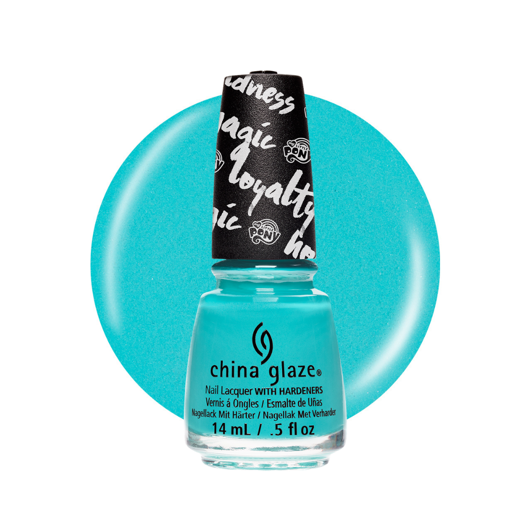China Glaze nail polish in a bright turquoise blue color in a 14 ml glass bottle with a black cap, set against a matching turquoise circular swatch on a white background.
