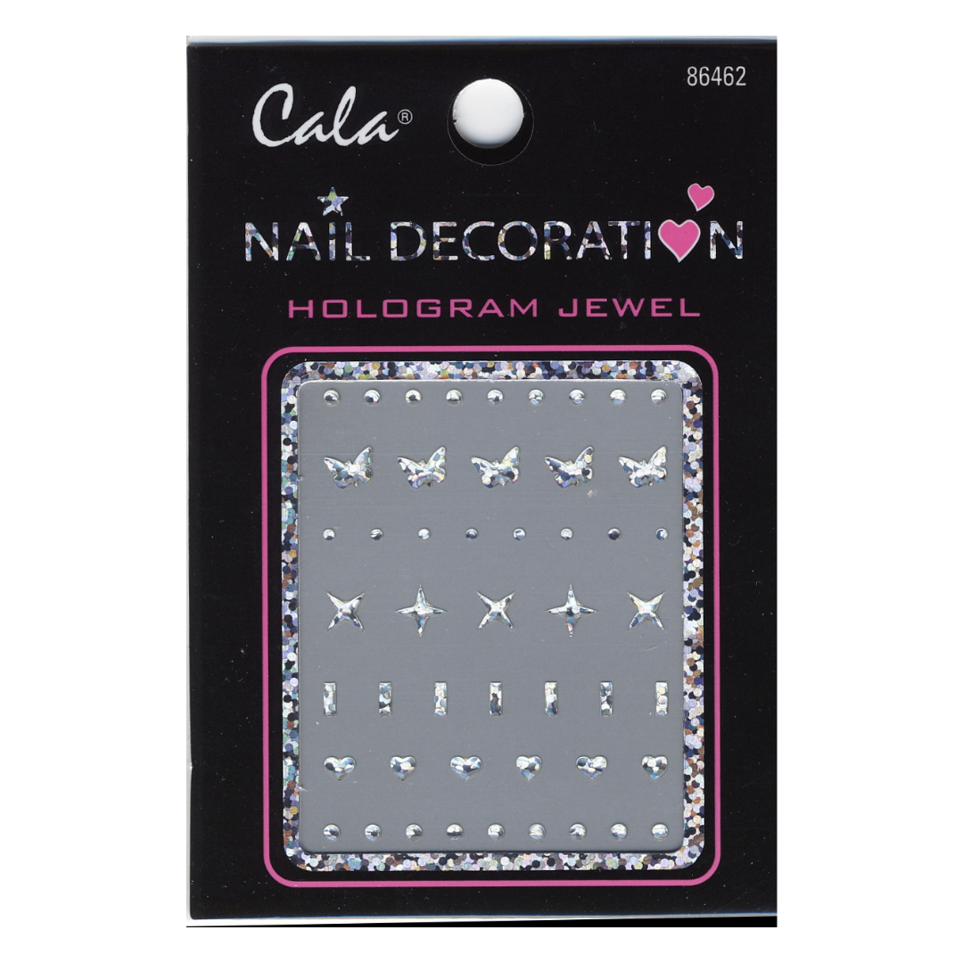 Cala brand hologram butterfly nail decoration sheet in its original black packaging with pink and silver lettering.