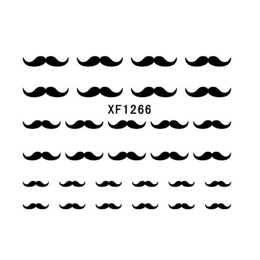 A sheet of black mustache nail art water decals arranged in a grid on a white background, with the code 'XF1266' printed in the center.