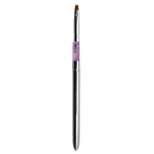 A single flat-top gel nail brush with a silver ferrule, a light purple band, and a black handle, shown vertically against a plain white background.