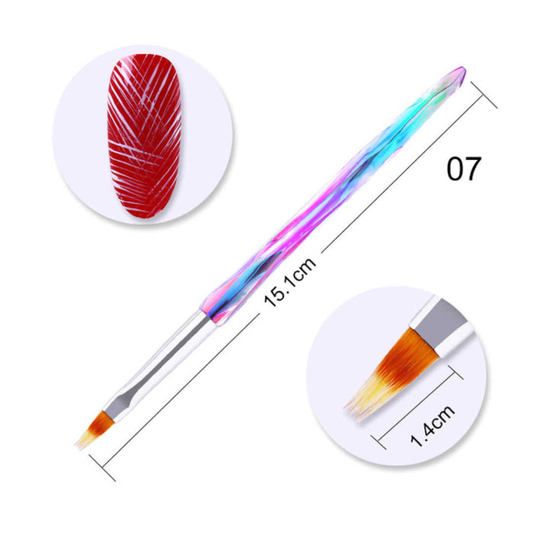 A set of nail art brushes with different sizes, the largest brush has a handle diameter of 1.4cm and the smallest has a handle diameter of 0.