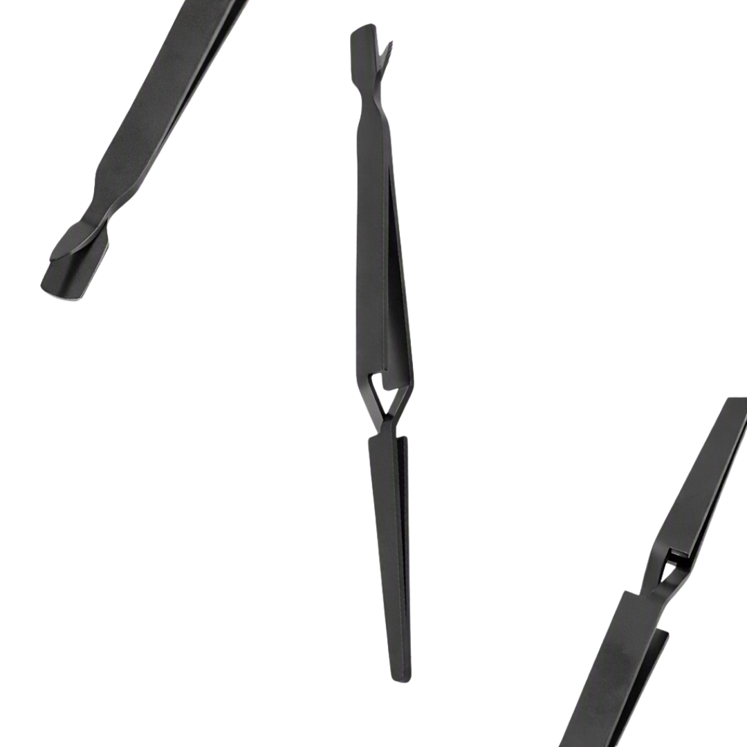 Create the perfect c-curve every time without fail by gently using this black nail pinching tool on the free edge of sculptured nail tips