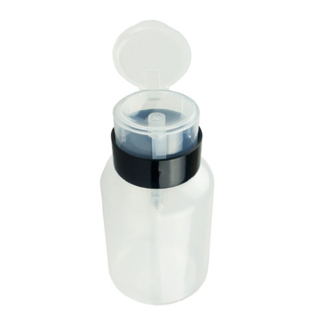 A translucent white plastic squeeze bottle with a flip-top lid, shown open against a plain white background.