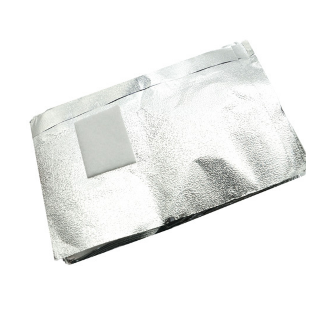 A silver metallic gel remover foil sheet with a rectangular white label window, shown on a plain white background.