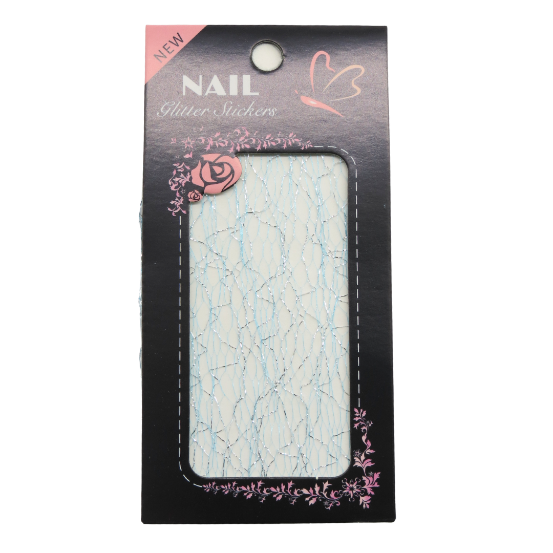 Blue and Silver Nail Art Mesh in black packaging on a white background