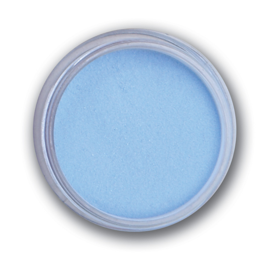 A round clear plastic pot filled with light blue Supernail acrylic powder, shown from a top-down view on a white background with a soft drop shadow.