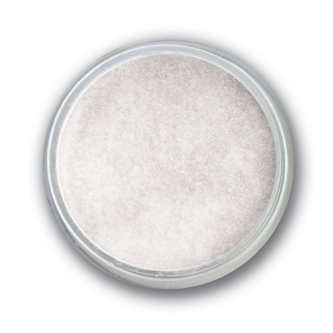 A round clear plastic jar filled with shimmering light silver-gray Supernail acrylic powder, shown from a top-down view on a white background.