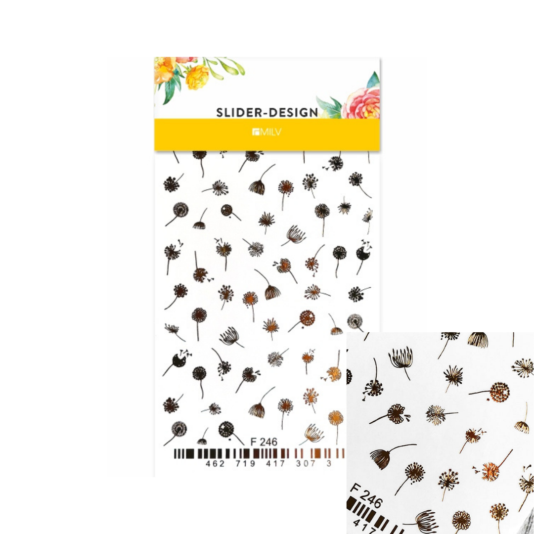 Nail art sticker sheet featuring a dandelion pattern, shown with its header card and a close-up inset of the design details. The brand name 'NAIVY' is visible on the yellow banner at the top of the packaging.