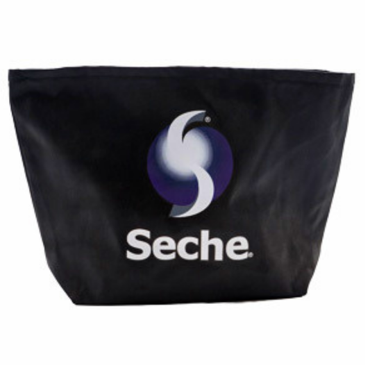 BAG SECHE promotional bag | A black fabric bag featuring the Seche brand logo in white and purple, set against a plain white background.