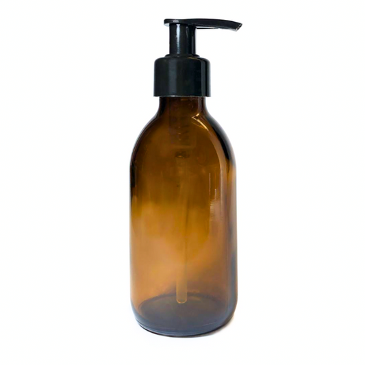 Glass Amber Bottle with Black Pump
