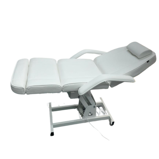 E005F Hydraulic Face Chair Bed in one | White Vinyl Massage Chair with arm rest, electrical foot switch to adjust and transform into massage bed.
