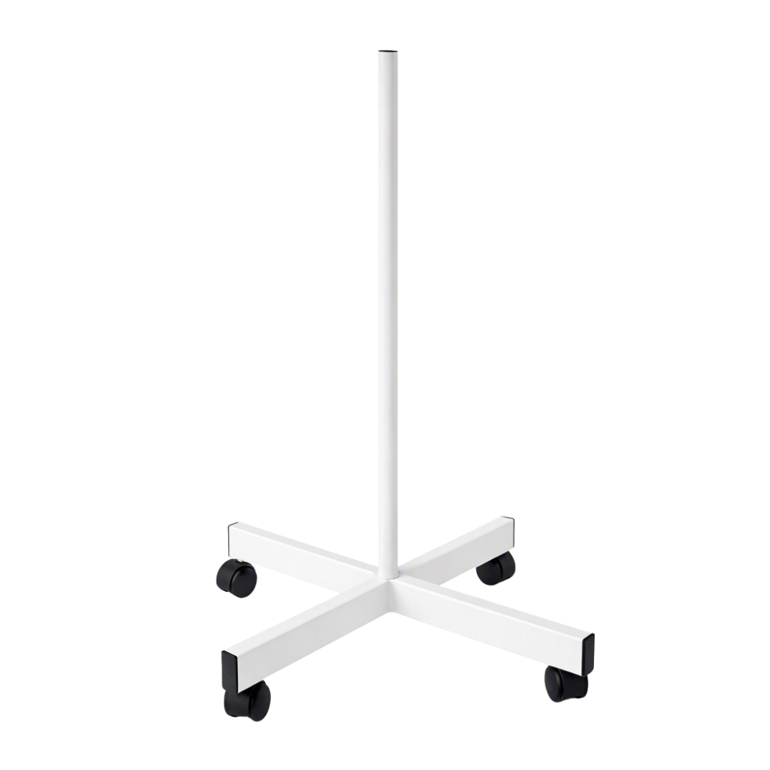 White Heavy Duty Stand with 4 star legs and black wheels