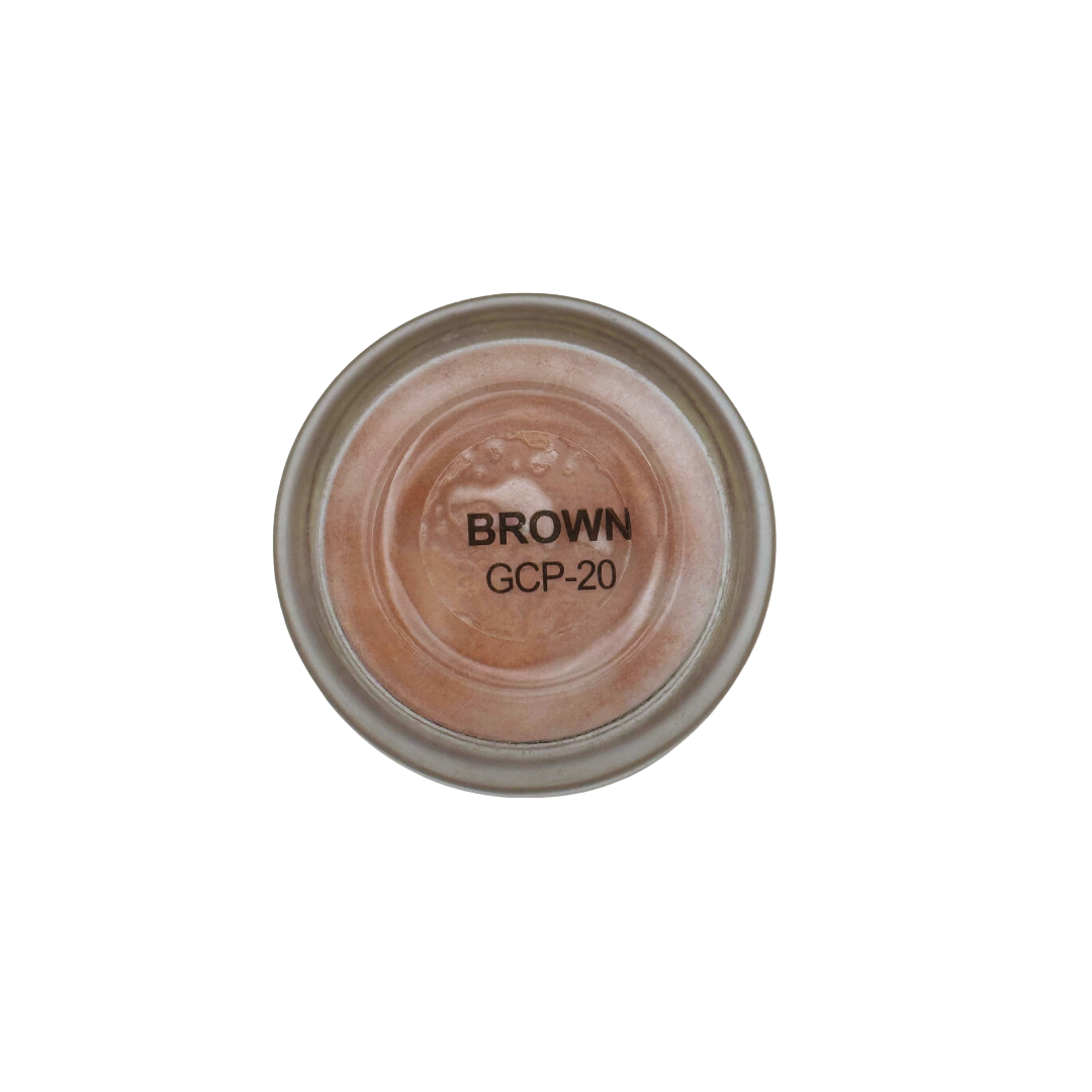 Acrylic powder jar labeled 'Brown GCP-20' on a white background