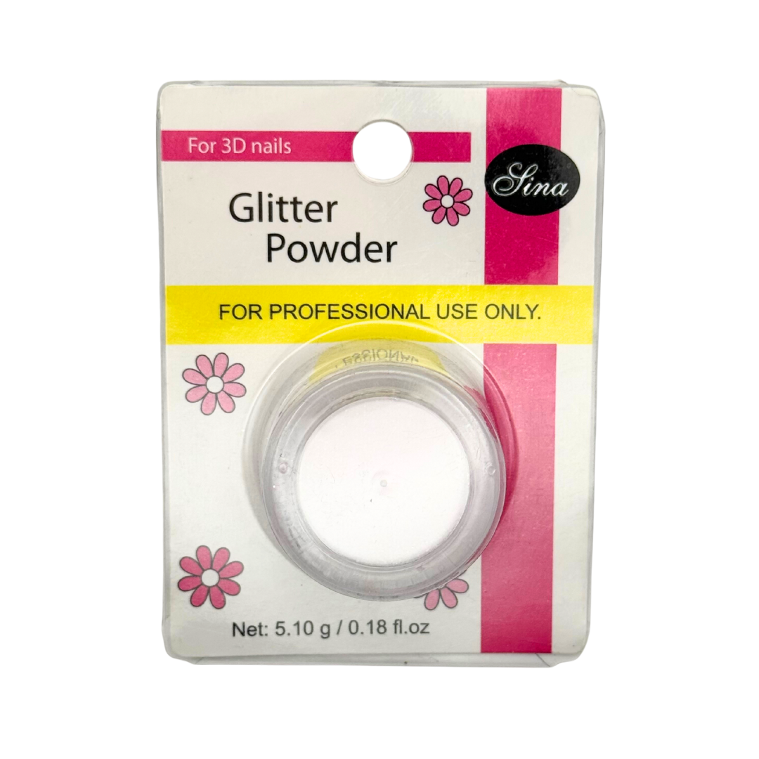 Packaging of acrylic glitter powder for 3D nails with pink flowers and text on a white background