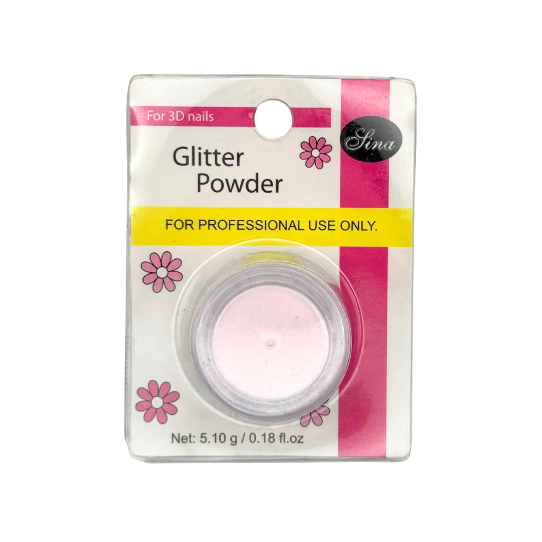 Acrylic Glitter powder packaging with pink flowers and text on a white background