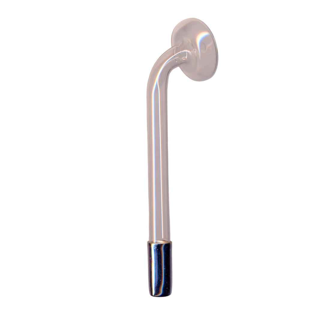 A single high frequency mushroom electrode with a glass body and metal connections on one end.