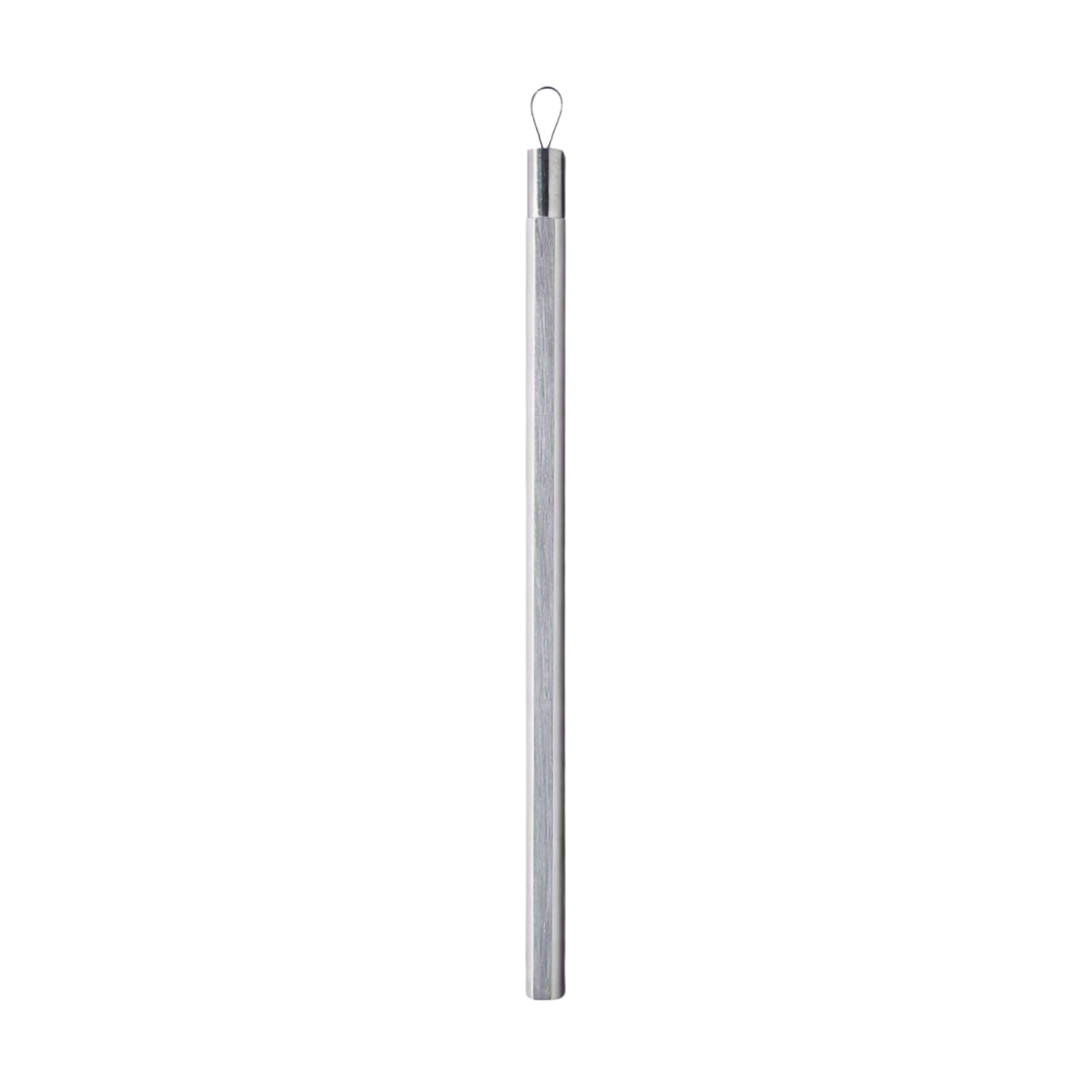 A long, slender metallic silver rod with a small loop at the top for blackhead extraction, shown vertically against a plain white background.