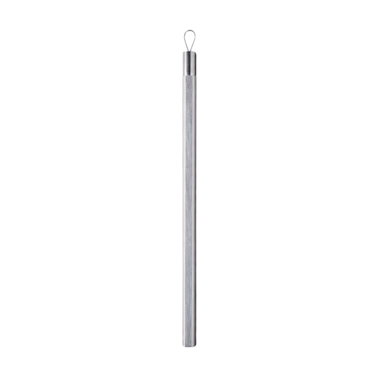 A long, slender metallic silver rod with a small loop at the top for blackhead extraction, shown vertically against a plain white background.