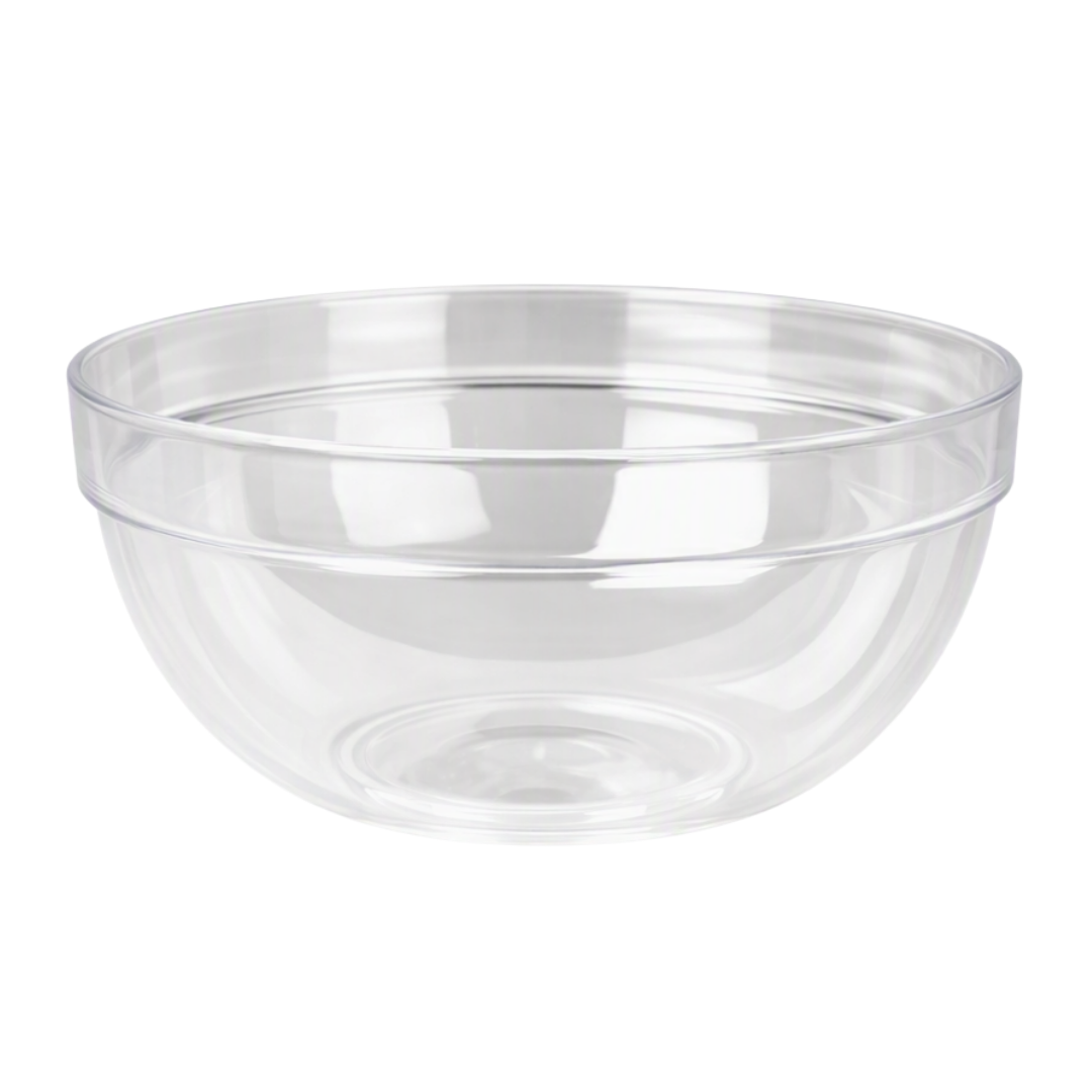 A clear glass facial bowl with a double-walled rim, shown on a solid white background.