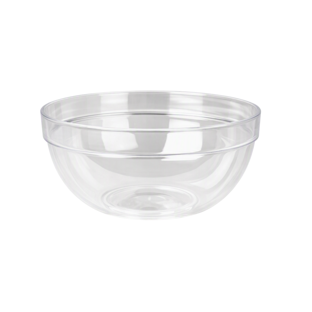 Manicure nail soaking round clear glass bowl on white background