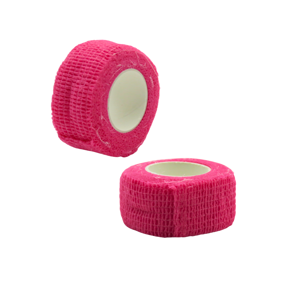 I062BNPI Neon Pink 2.5mm Nail Protection Bandage Tape | Two rolls of bright pink self-adhesive nail bandage tape or bandage, shown on a plain white background.