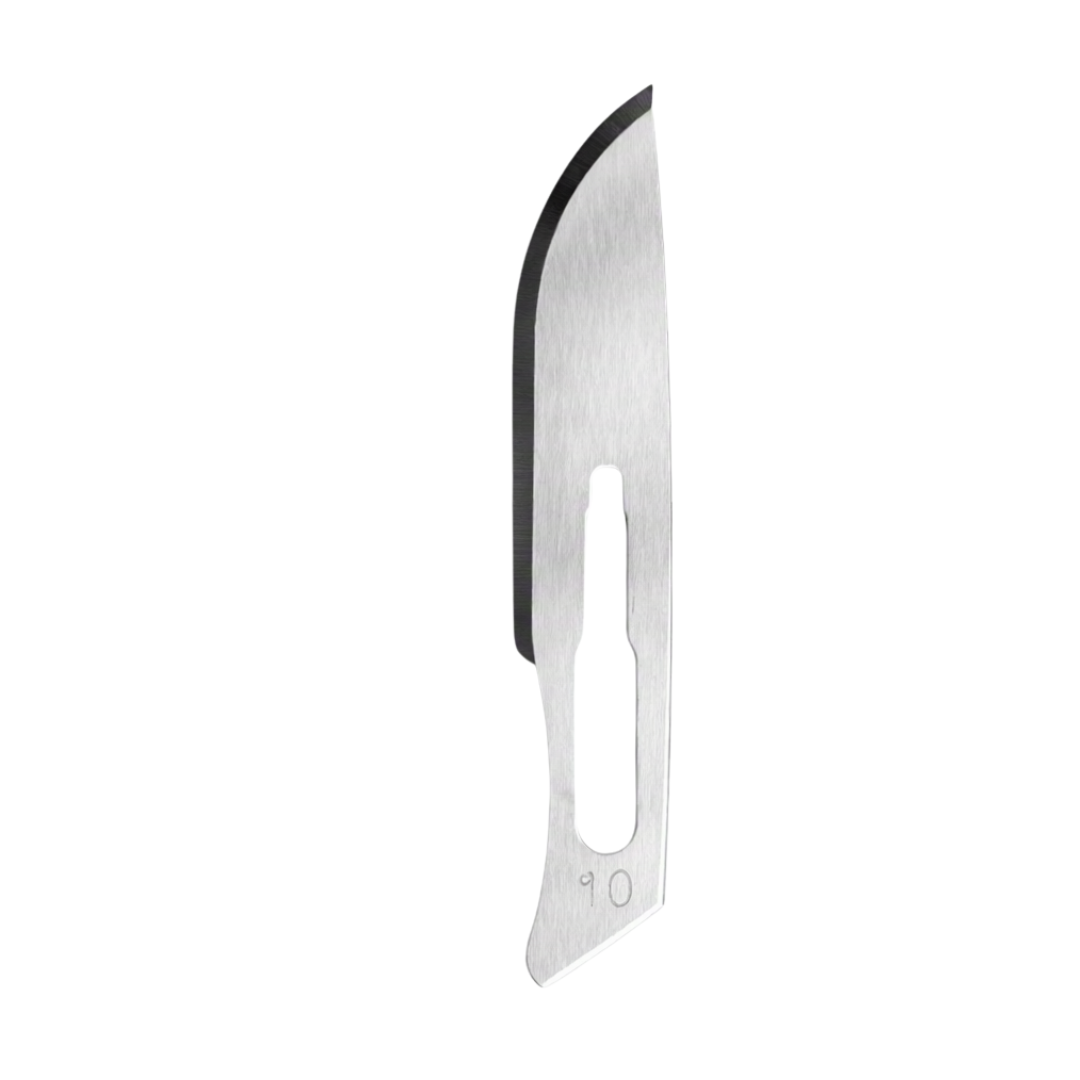 A single stainless steel Swann Morton replacement blade for facial dermaplaning, shown vertically against a plain white background.