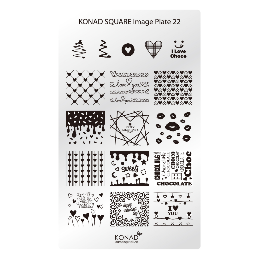 Konad Square Image Plate 22 with various black designs on a white background