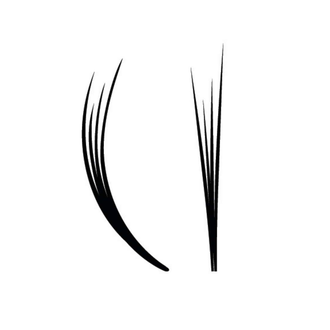 Black false eyelash clusters shown against a plain white background, displaying both the curled outer cluster and the straight inner cluster.