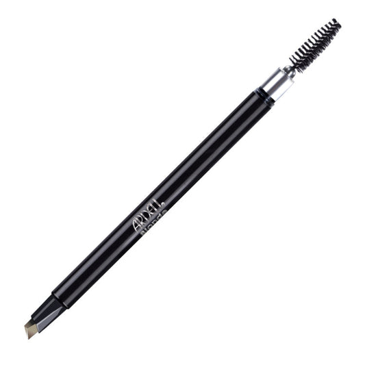 An Ardell dual black eyebrow pencil with a fine pointed tip on one side and eyebrow brush on other side, designed for creating lines on eyebrows.