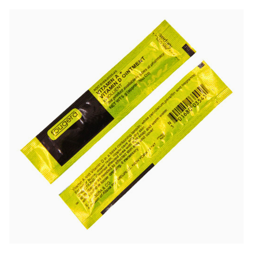 Two blister packs of Vitamin B5 and D Ointment for post microblading shown on a plain white background, displaying both the front label and the back barcode side.