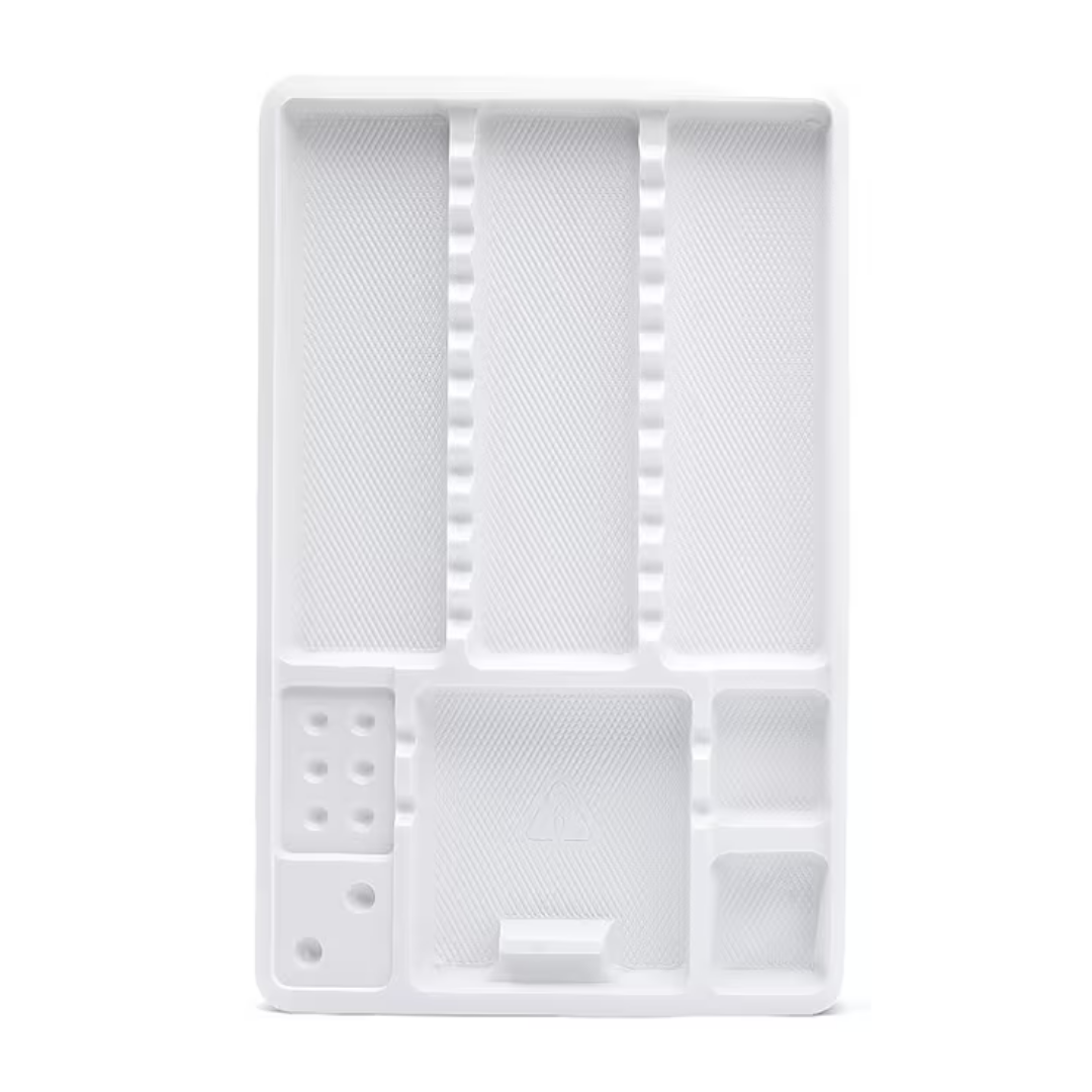 A white plastic organizer tray with multiple compartments, shown on a clean white background.