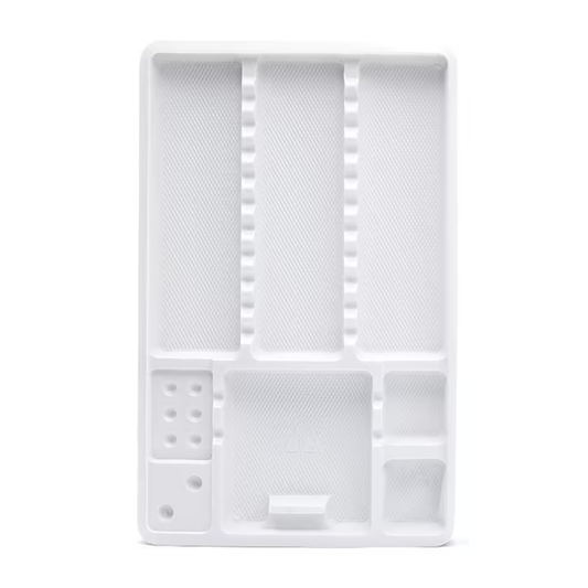 A white plastic organizer tray with multiple compartments, shown on a clean white background.