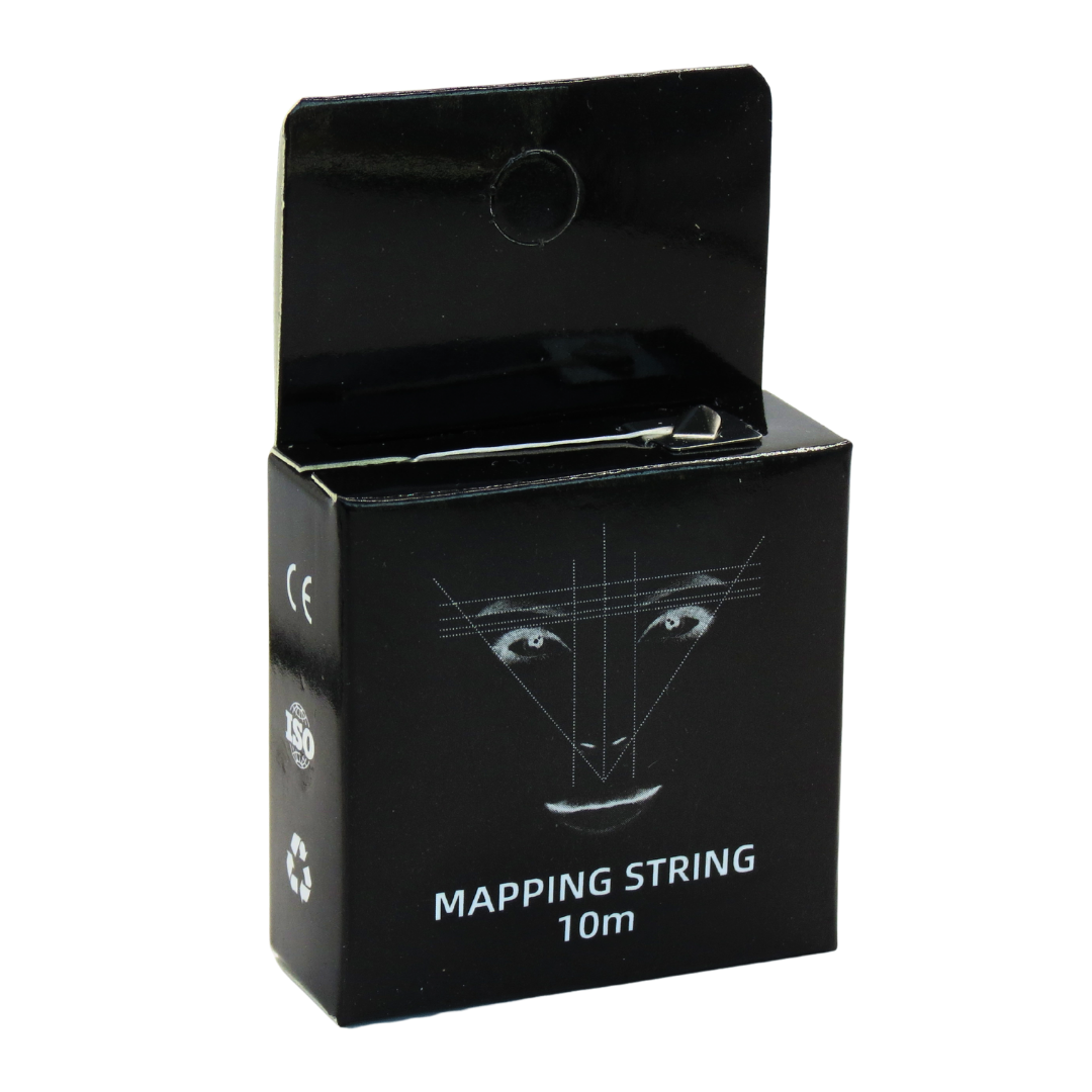 A black retail box for a 10-meter mapping string, featuring a white graphic of a face constructed from intersecting lines and the text 'MAPPING STRING 10m'.