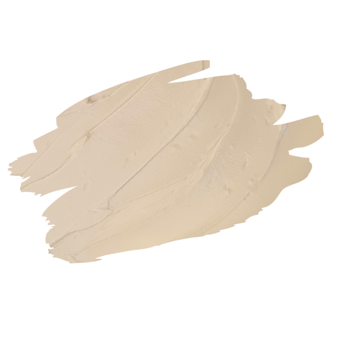 A textured smear of light beige immune body mask cream makeup on a solid white background.