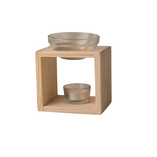 Wooden diffuser with glass bowls on a white background