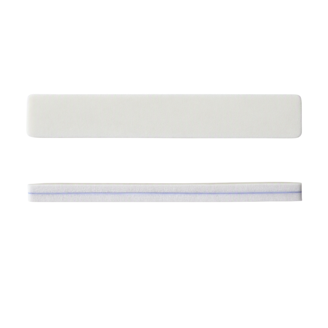 Two white rectangular sponge nail files shown horizontally on a plain white background, one above the other.