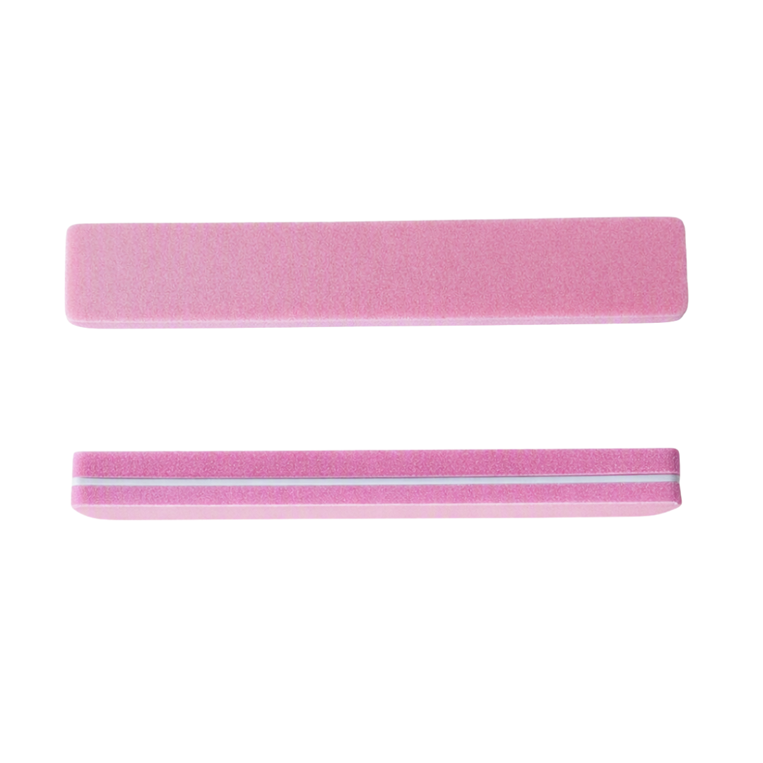 Two pink rectangular nail files shown horizontally on a plain white background.
